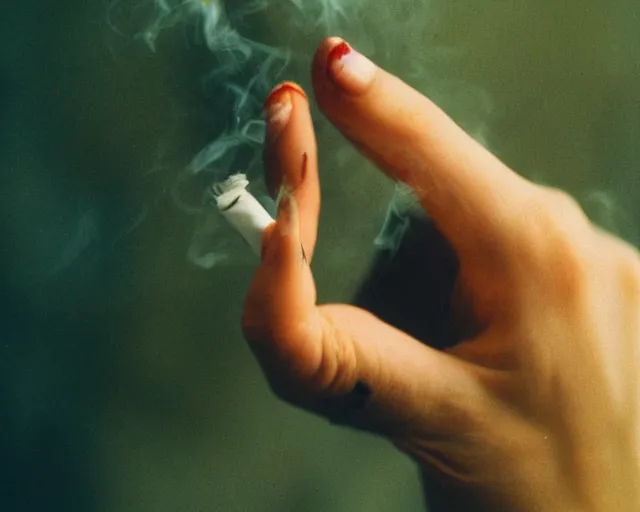 Image similar to a lomographic photo of woman hand with cigarette