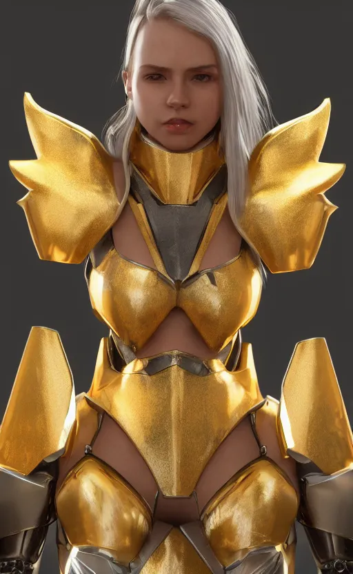 Image similar to Concept art, angel knight girl in golden and silver armor adorned with sapphire gems, artstation trending, octane render, cinematic, highly detailded