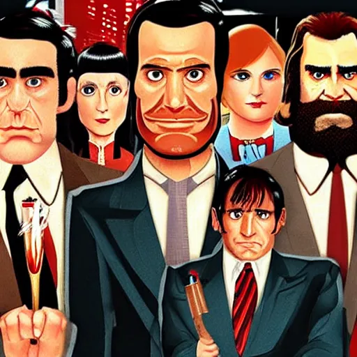 Image similar to caveman in the style of mad men show