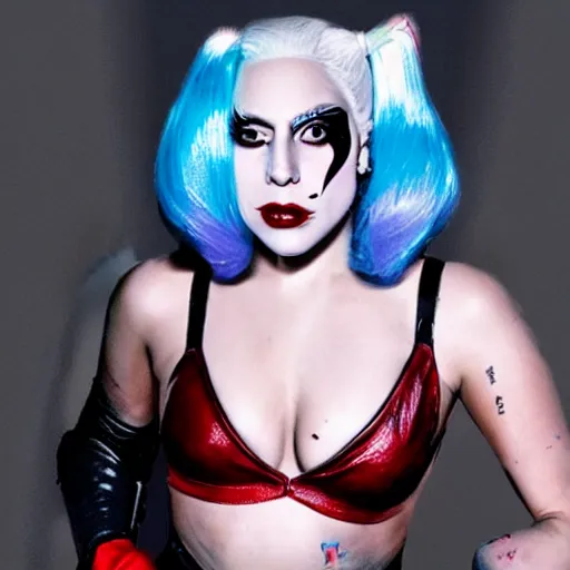 Image similar to Lady Gaga as Harley Quinn 4K quality super realistic