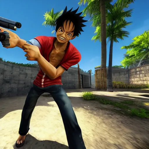 Prompt: Screenshot of Luffy in CS:GO