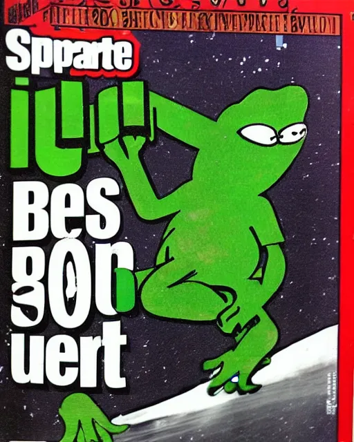 Image similar to pepe the frog snowboarding on cover of 2 0 0 5 sports illustrated magazine