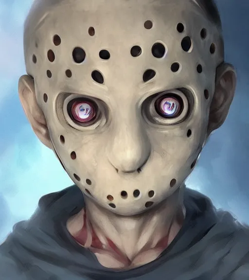 Prompt: beautiful little boy anime character inspired by jason voorhees and frankstein, art by rossdraws, wlop, ilya kuvshinov, artgem lau, sakimichan and makoto shinkai, concept art, anatomically correct, extremely coherent, realistic, mask, smooth hd