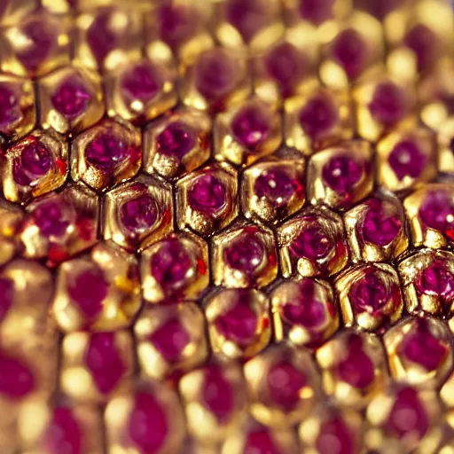 Image similar to 4 4 tiny rubies embedded in an engraved 1 8 k gold plate macro photo deviant realistic