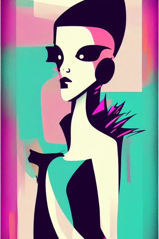 Image similar to vector style the abstract painting of an image of a lady artistic flat illustration, cyber punk minimal figure art, soft colors mono chromatic, art in the style of Bryen Frost