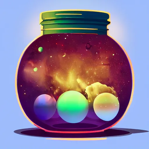 Image similar to universe in jar, hyperrealistic, 8k, trending on artstation, midjourney AI, pleasing color palette, stylistic