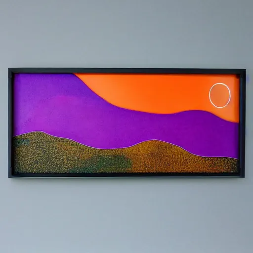 Prompt: futuristic landscape, violet and orange accents