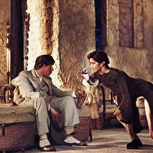 Image similar to a scene from the leopard by luchino visconti with burt lancaster and claudia cardinale set in sicily in the 1 9 th century. technicolor, masterpiece cinematic