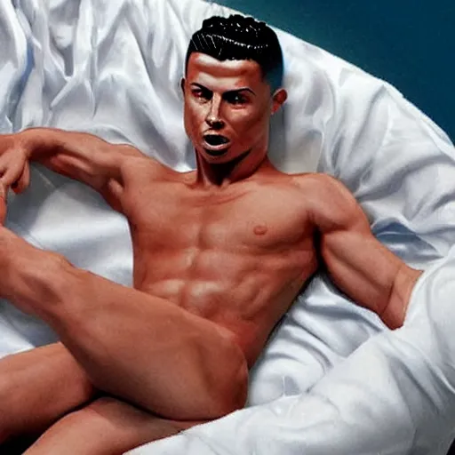 Prompt: hyper realistic image of ronaldo in his bed and he's sick