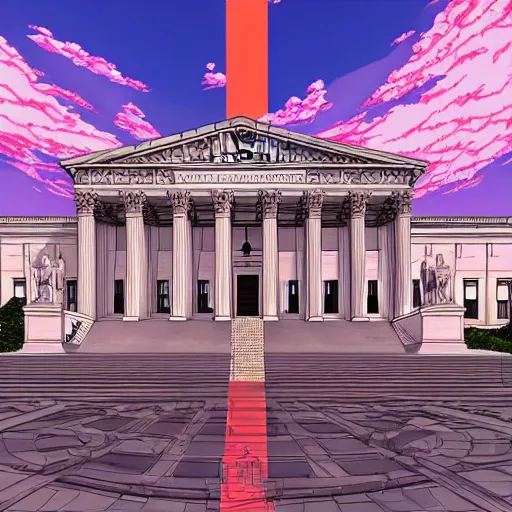 Prompt: the supreme court but it is a slice of life anime, by dan mumford, yusuke murata, makoto shinkai, ross tran, cosmic, heavenly, god rays, intricate detail, cinematic, 8 k, cel shaded, unreal engine, featured on artstation, pixiv, anime style