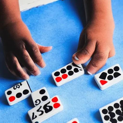 Image similar to photo of thanos playing with dominos