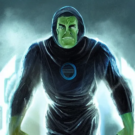 Prompt: concept art for the new fantastic four movie with Jon Hamm as Doctor Doom