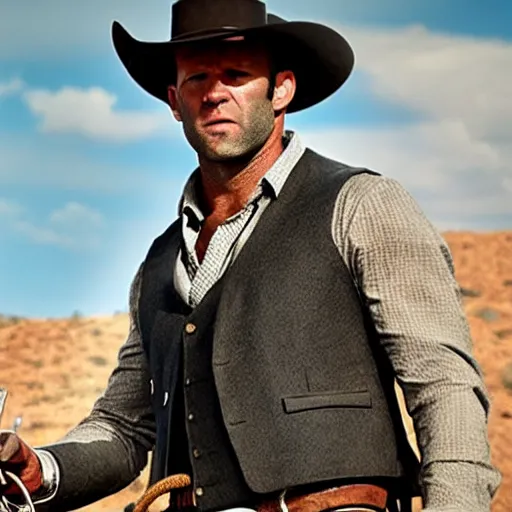 Prompt: jason statham as a cowboy in westworld