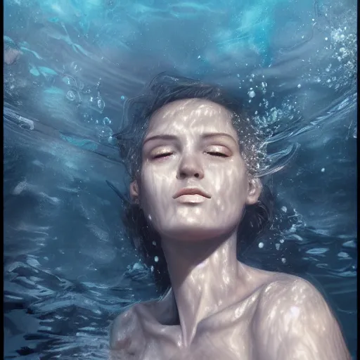 Prompt: underwater portrait of a woman, by samantha french, highly detailed, matte painting, artstation, 8 k