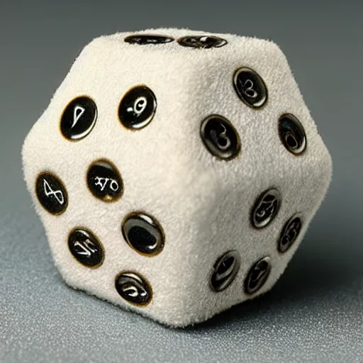 Image similar to fuzzy dice of a d 2 0, realistic photography, high detailed