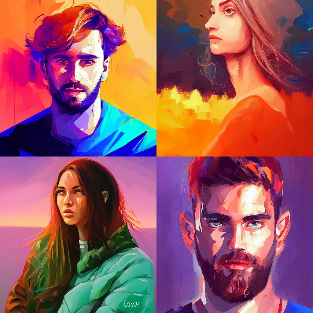 Prompt: portrait by loish, in the style of alena aenami