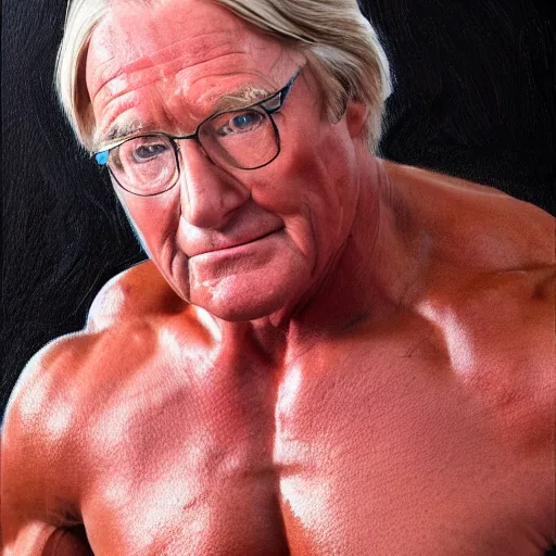 Image similar to ken barlow with the physique of a body builder, hyper realistic, ultra detailed, cinematic, dynamic lighting, photorealistic, refined, intricate, digital art, digital painting, masterpiece, 8k