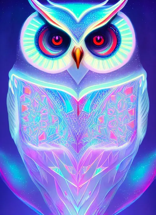 Image similar to symmetry!! product render poster vivid colors divine proportion owl, ice and snow, glowing fog intricate, elegant, highly detailed, digital painting, artstation, concept art, smooth, sharp focus, illustration,