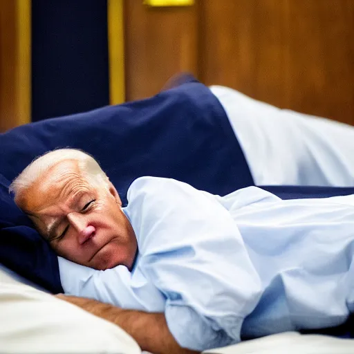 Image similar to Joe Biden sleeping on a bed in a court room