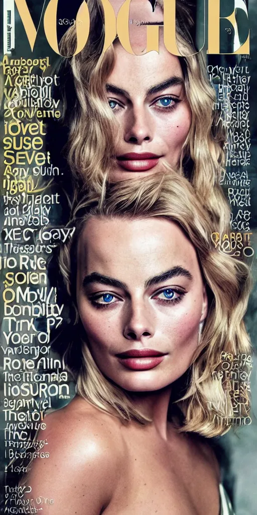 Image similar to a portrait of margot robbie, vogue cover, highly detailed