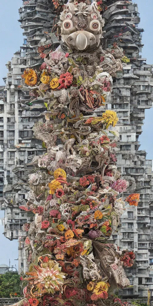 Image similar to colossal grotesque flower made from unfulfilled communist dreams in the middle of abandoned post soviet constructivist cityscape, Stalinist architecture, ultradetailed, Intricate by Hayao Miyazaki and Josan Gonzalez and Makoto Shinkai and Giuseppe Arcimboldo and Wes Anderson