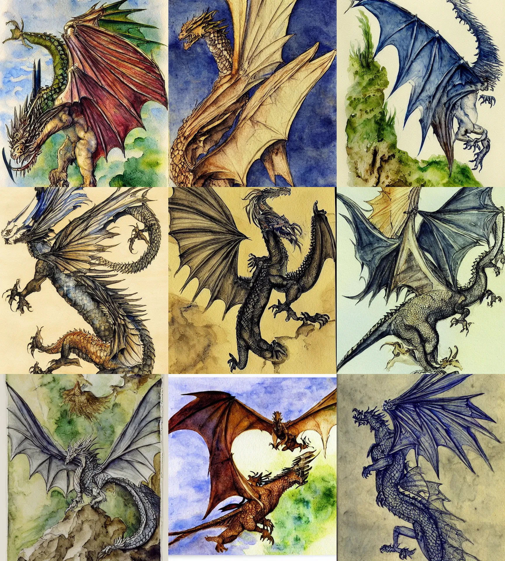 Prompt: wing of a dragon by Albrecht Dürer, nature study, watercolor