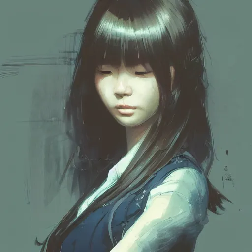 Prompt: full body portrait of a korean schoolgirl with long hair and bangs, her arms are splitting into roots, dramatic lighting, illustration by Greg rutkowski, yoji shinkawa, 4k, digital art, concept art, trending on artstation