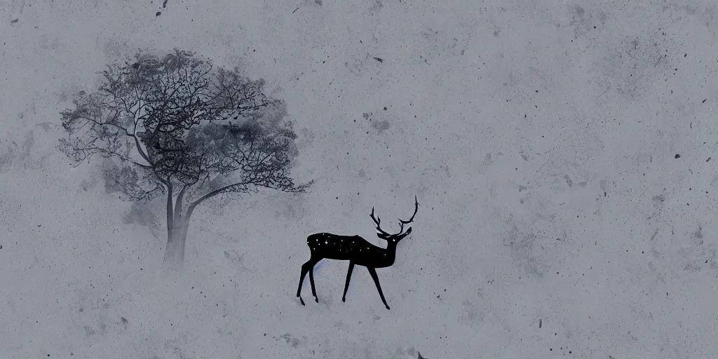 Image similar to a dark and enchanting moonscape with transparent deer