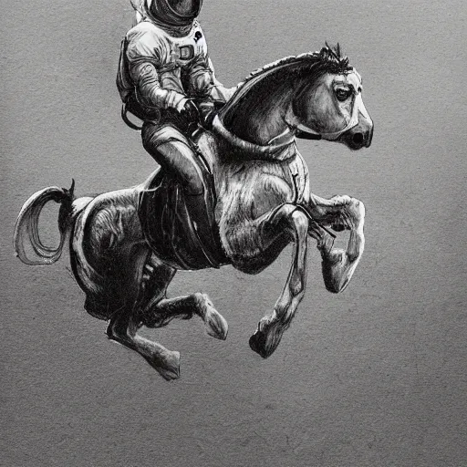 Image similar to concept art of a horse riding on the astronaut