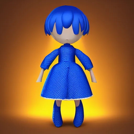 Prompt: cute fumo plush of a girl in a blue and oragne dazzle pattern dress, anime, character silhouette, edge glow, cel shaded pbr, vray