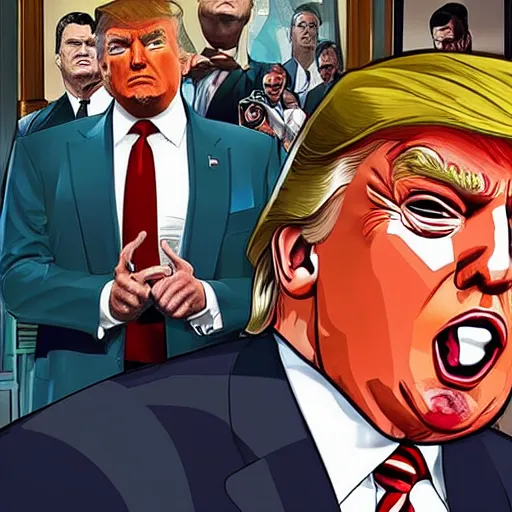 Prompt: donald trump as a mob boss, gta 5 cover