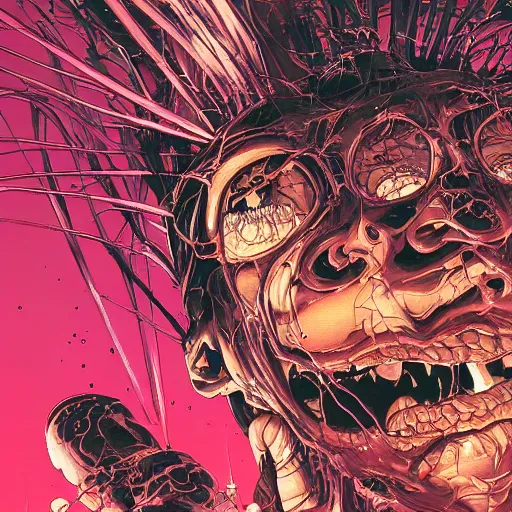 Image similar to closeup of face melting in agony, inside dark oil, frontal picture, by masamune shirow, josan gonzales and dan mumford