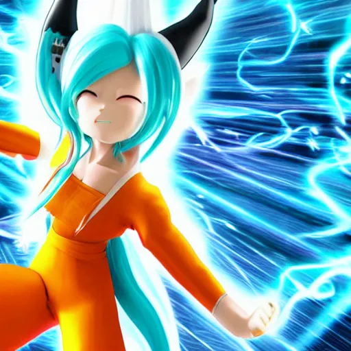 Image similar to Hatsune Miku going super Saiyan