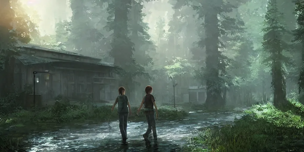 Image similar to an environmental concept art of the last of us by studio ghibli, environmental lighting, cinematic