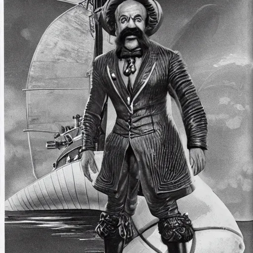 Image similar to Walter Matthau as Captain Nemo, standing next to the Nautilus, super-detailed, trending on artstation, photorealistic, grim