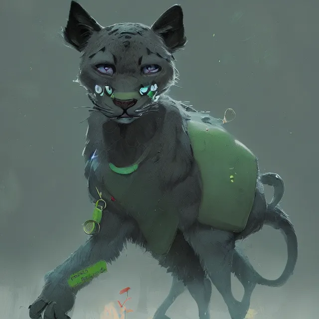 Image similar to a beautiful painting of a handsome anthropomorph gray and green panther furry fursona wearing an uniform. character design by cory loftis, fenghua zhong, ryohei hase, ismail inceoglu and ruan jia. artstation, volumetric light, detailed, photorealistic, rendered in octane