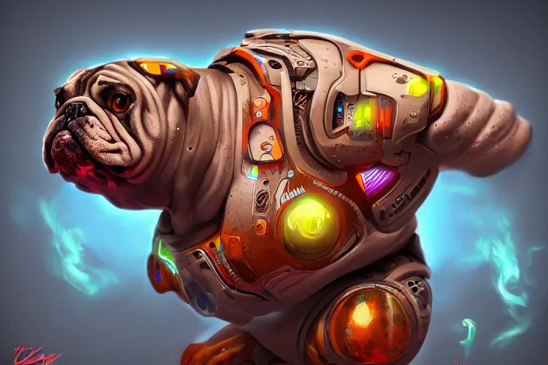 Image similar to cyborg bulldog cartoon concept art, elegant, colorful, highly detailed, digital painting, artstation, concept art, illustration