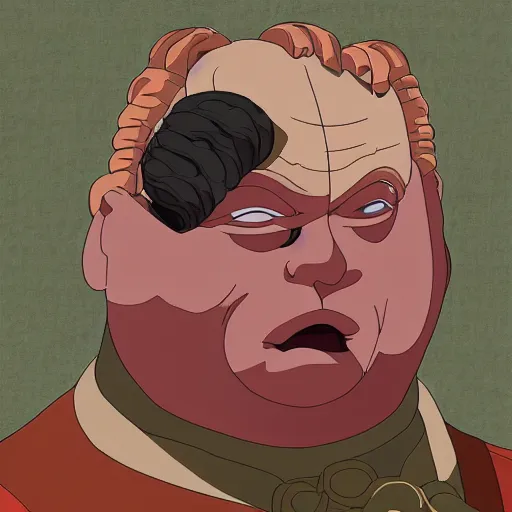 Prompt: baron vladimir harkonnen character portrait, matte painting, in the style of studio ghibli