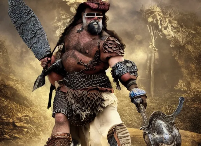 Image similar to berny sanders as barbarian warrio cohen, discworld, fantasy, high detail, wide shot