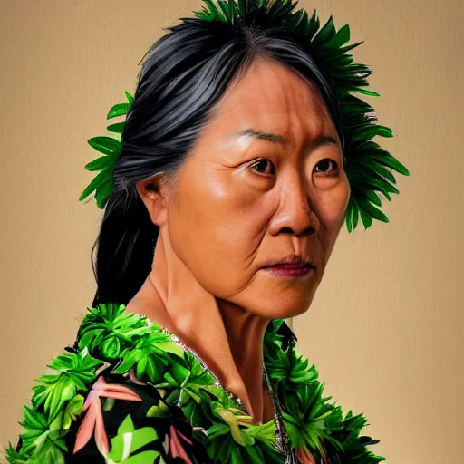 Image similar to A photorealistic portrait of a Hawaiian woman, 8k, photorealistic