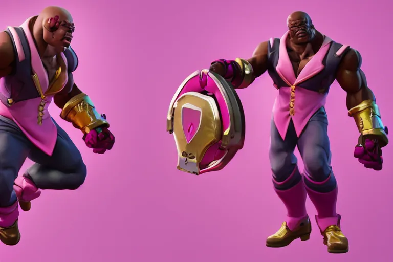 Image similar to doomfist, pink blazer, overwatch game, digital art, high detailed, artstation, 3 d render