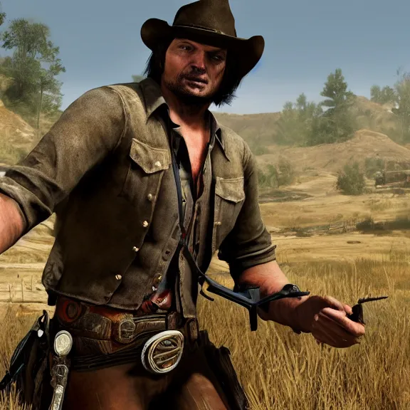 Prompt: john marston playing pc games