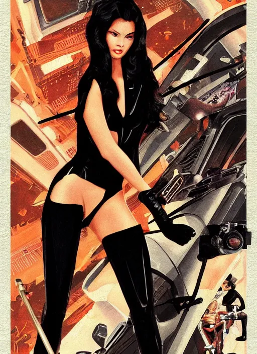 Image similar to Sui He as a Bond Girl in a Retro futuristic James Bond movie poster in style of anime, cinematic, realism, Greg rutkowski, 1990s