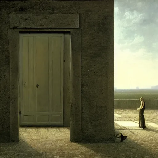 Image similar to hyperrealistic surrealism, david friedrich, award winning masterpiece with incredible details, zhang kechun, a surreal vaporwave painting of door leading to nowhere, mirrors everywhere, highly detailed