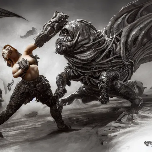 Image similar to pug battle, intricate detail, royo, vallejo, frazetta, giger, whealan, hd, unreal engine,