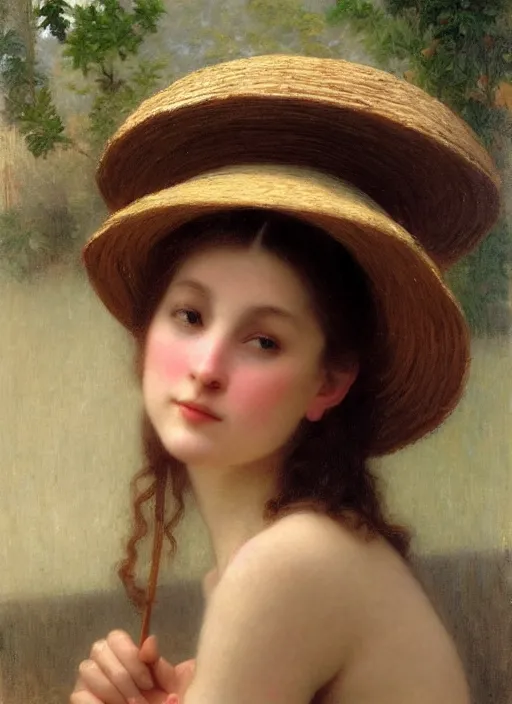 Prompt: leslie burke with straw hat, bouguereau