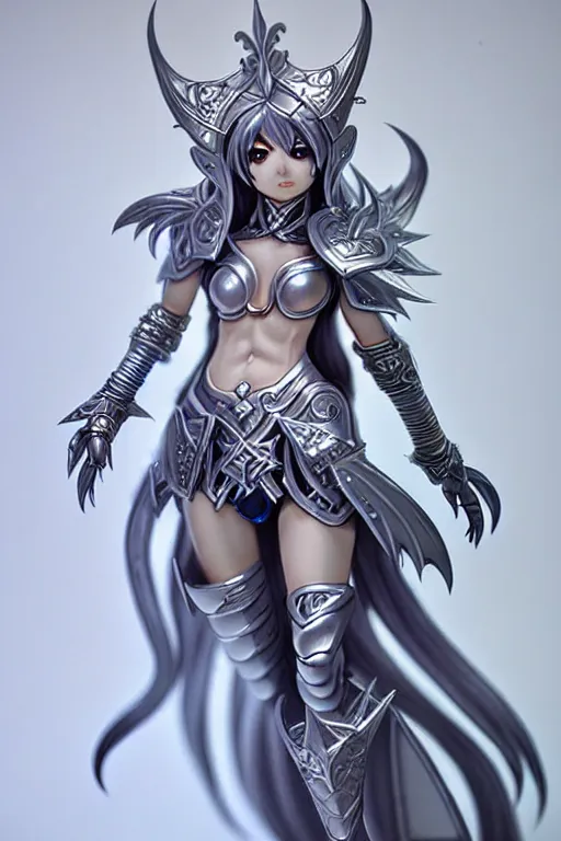 Prompt: sakimi chan, silver fantasy armor, detailed face, tony sart