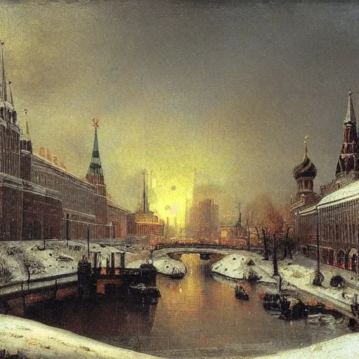 Prompt: moscow in the winter by rembrandt