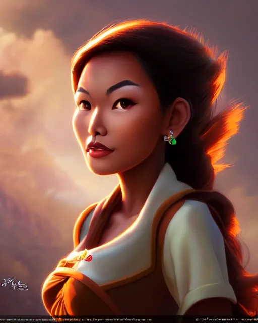 Image similar to charming filipina woman character portrait, by don bluth, sci - fi environment, highly detailed, dynamic shadows, 4 k, wallpaper - 1 0 2 4