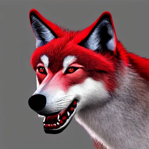 Image similar to zoomorphic a red face wolf, digital painting, ultra sharp